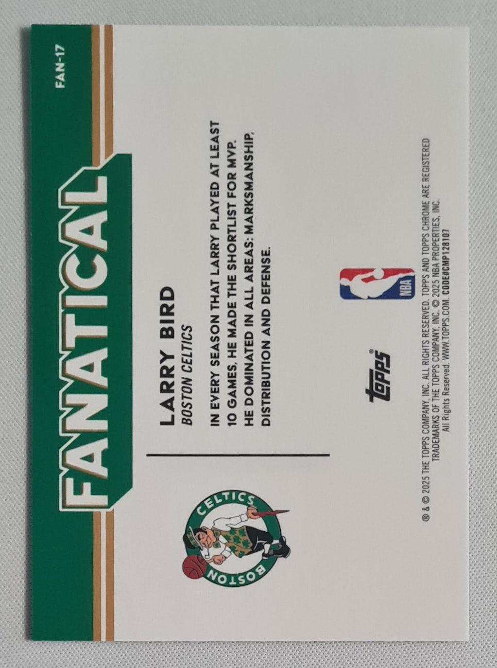Larry Bird - 2025/26 Topps Chrome Fanatical #FAN-17 Boston Celtics
