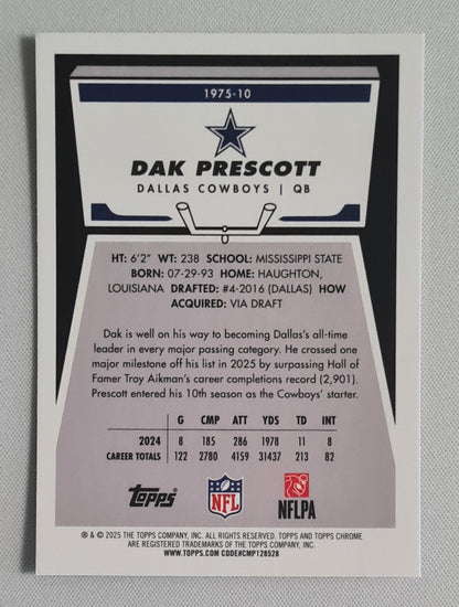 Dak Prescott - 2025 Topps Chrome NFL 1975 Insert #1975-10 Dallas Cowboys