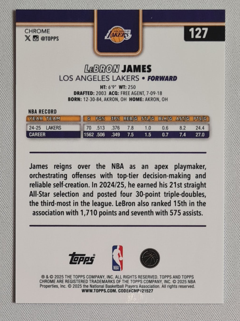 LeBron James - 2025 Topps Chrome Red/White/Blue #127 Los Angeles Lakers