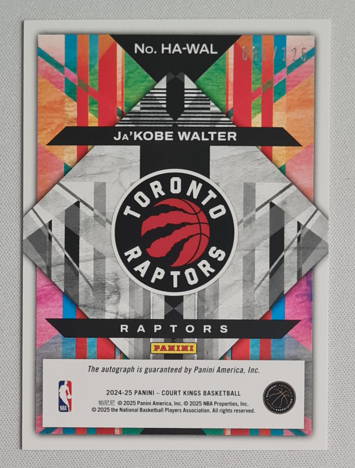 Ja'Kobe Walter - 2024/25 Panini Court Kings Heir Apparent Auto /125 #HA-WAL Toronto Raptors