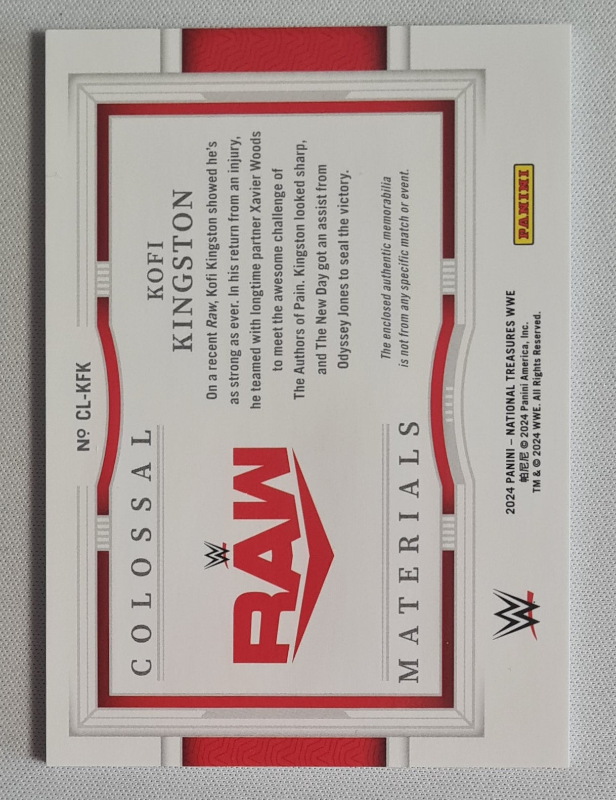 Kofi Kingston - 2024 Panini National Treasures Colossal Patch /25 #CL-KFK