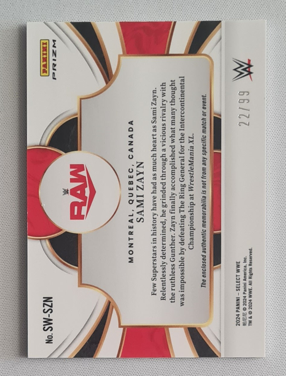 Sami Zayn - 2024 Panini Select WWE Selective Swatches Red /99 #SW-SZN
