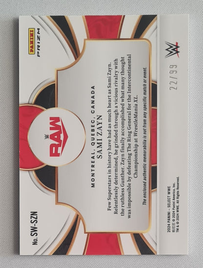 Sami Zayn - 2024 Panini Select WWE Selective Swatches Red /99 #SW-SZN