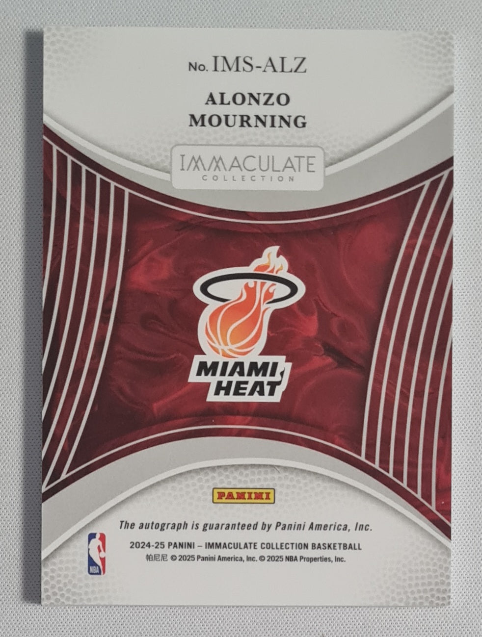 Alonzo Mourning - 2024/25 Panini Immaculate Signatures /49 #IMS-ALZ Miami Heat