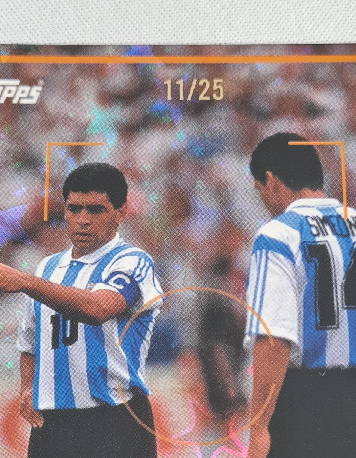Diego Maradona & Diego Simeone - 2025 Topps Focus Argentina Full Bleed Orange AFA Starballer /25 #35