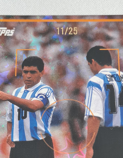 Diego Maradona & Diego Simeone - 2025 Topps Focus Argentina Full Bleed Orange AFA Starballer /25 #35