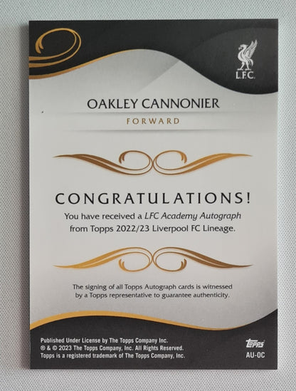 Oakley Cannonier - 2022/23 Topps Liverpool FC Lineage Academy Autograph #AU-OC