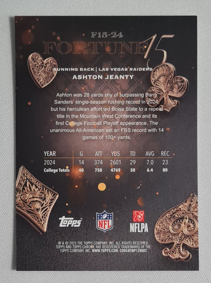 Ashton Jeanty - 2025 Topps Chrome NFL Fortune 15 #F15-24 Las Vegas Raiders