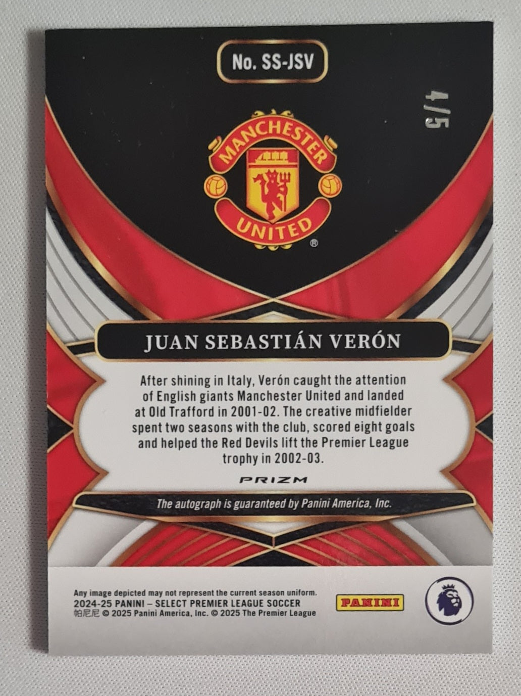 Juan Sebastian Veron - 2024/25 Panini Select Green Auto /5 #SS-JSV Manchester United
