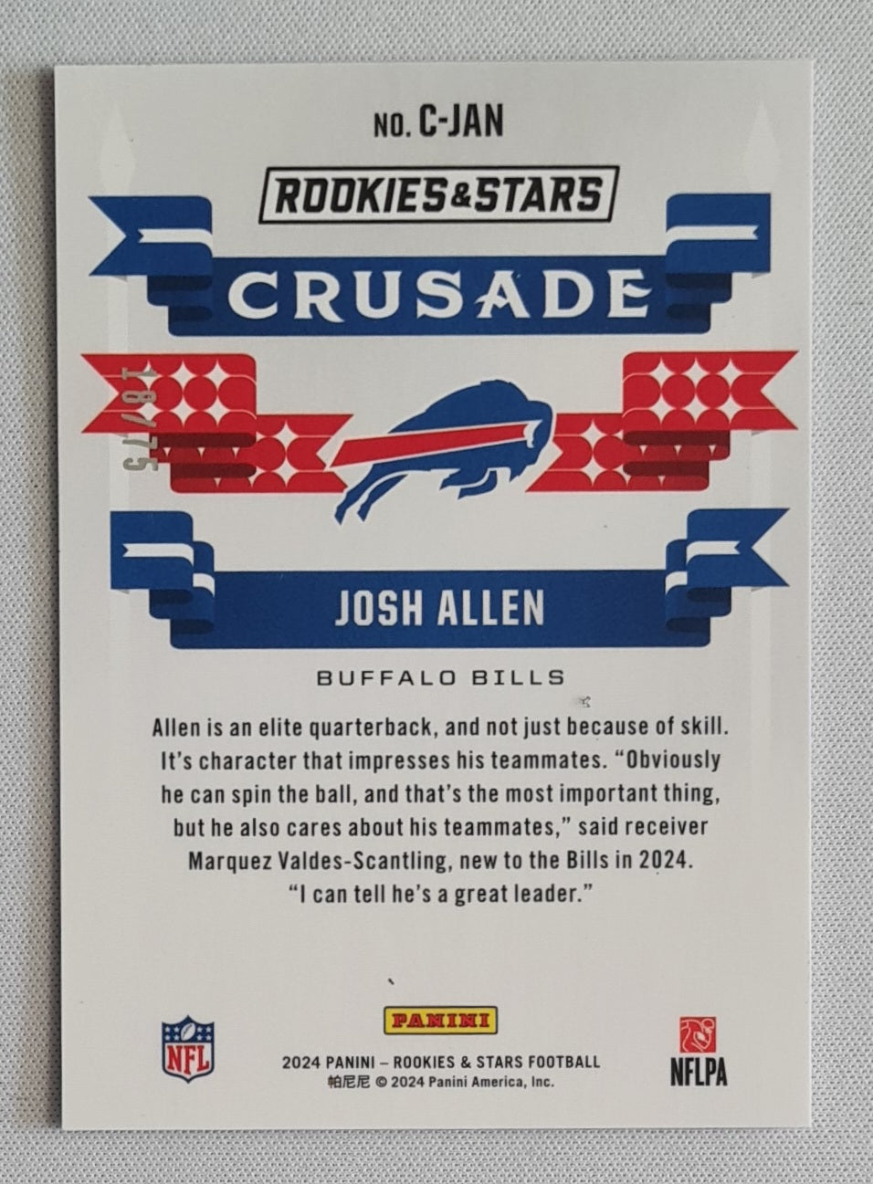 Josh Allen - 2024 Rookies & Stars Crusade Pink /75 #C-JAN Buffalo Bills