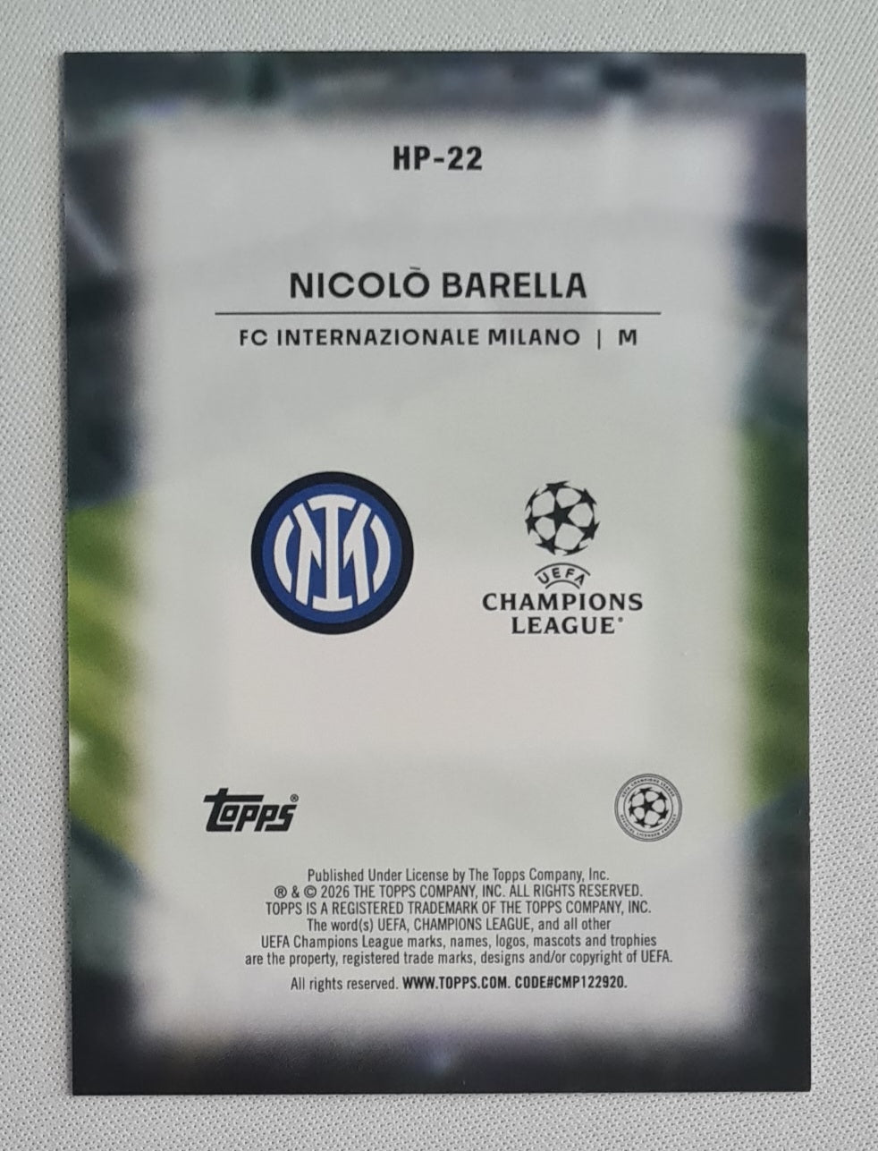 Nicolo Barella - 2025/26 Topps UCC Home Advantage #HP-22 Inter Milan