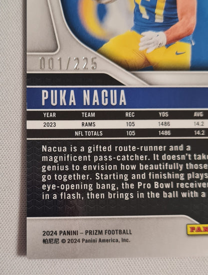 Puka Nacua - 2024 Panini Prizm Purple Cracked Ice /225 #168 Los Angeles Rams