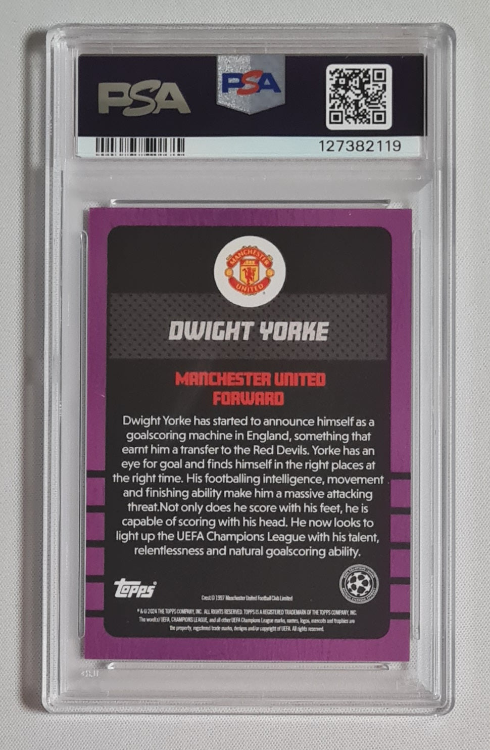 Dwight Yorke - 2024/25 Topps UCL The Lost Rookie Purple /25 PSA 8 Manchester United