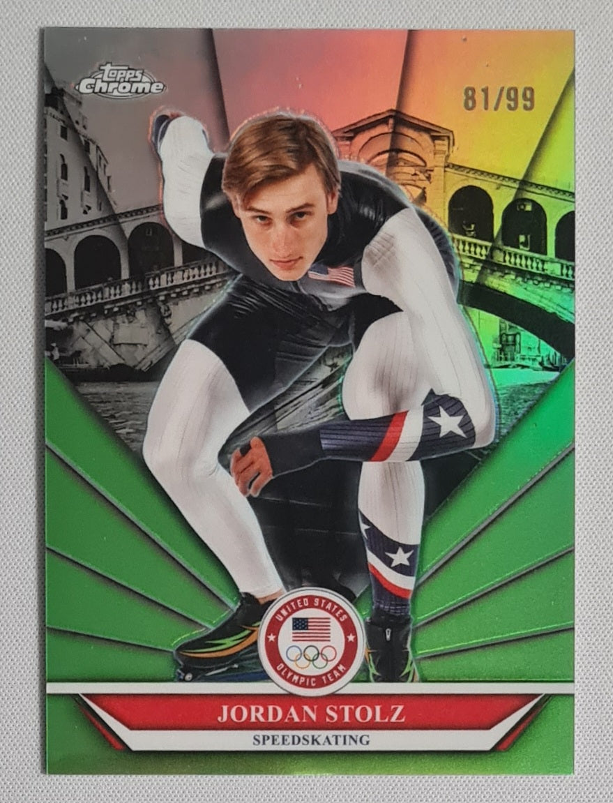 Jordan Stolz - 2026 Topps Chrome Winter Olympics Speedskating Green /99 #BU-11