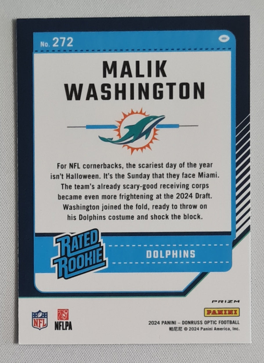 Malik Washington - 2024 Panini Donruss Optic Blue Hyper Rated Rookie #272 Miami Dolphins