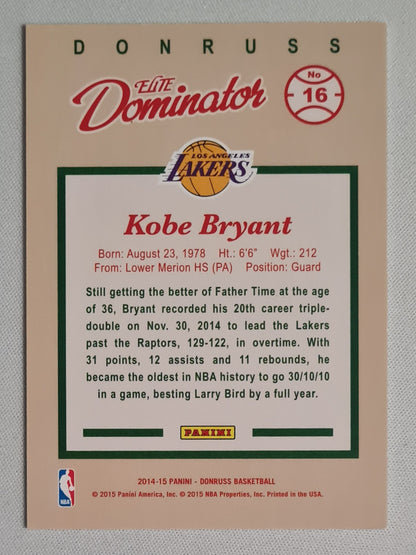 Kobe Bryant - 2014/15 Panini Donruss NBA Dominators Elite Green /999 #16 Los Angeles Lakers