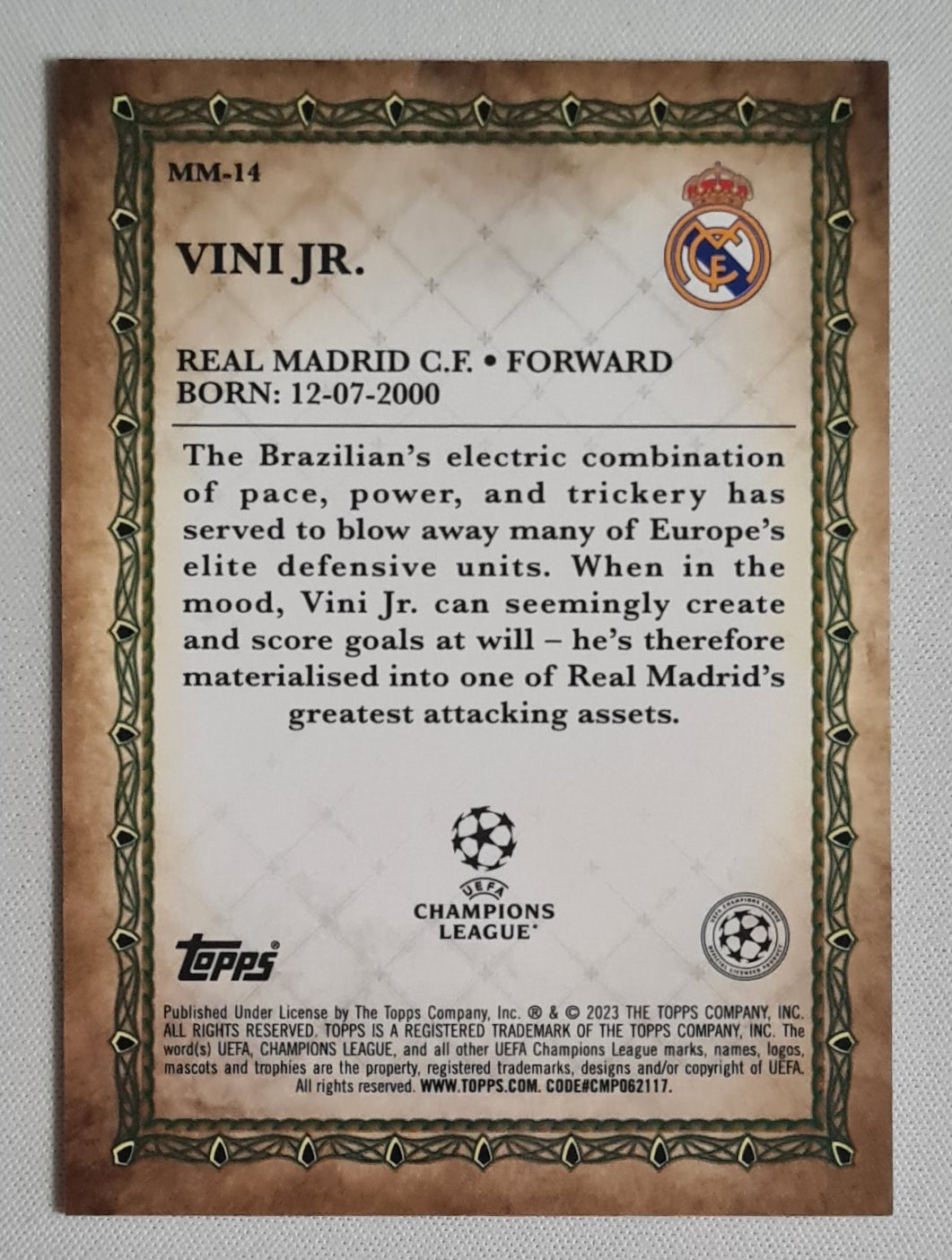 Vini Jr. - 2022/23 Topps Merlin UEFA Soccer Merlin's Masters #MM-14 Real Madrid C.F.