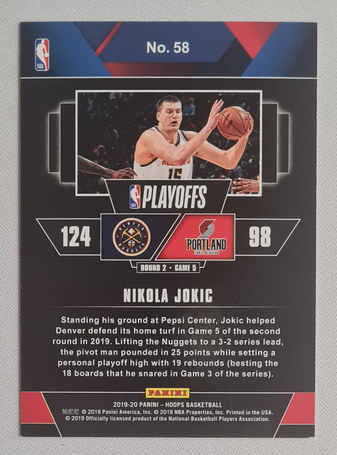 Nikola Jokic - 2019/20 Panini Hoops Road to the Finals /999 #58 Denver Nuggets