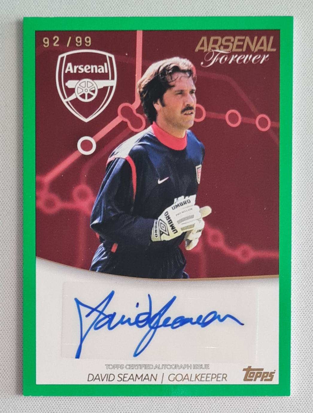 David Seaman - 2023/24 Topps Arsenal Forever Green Autograph /99 #NL-DS Arsenal FC