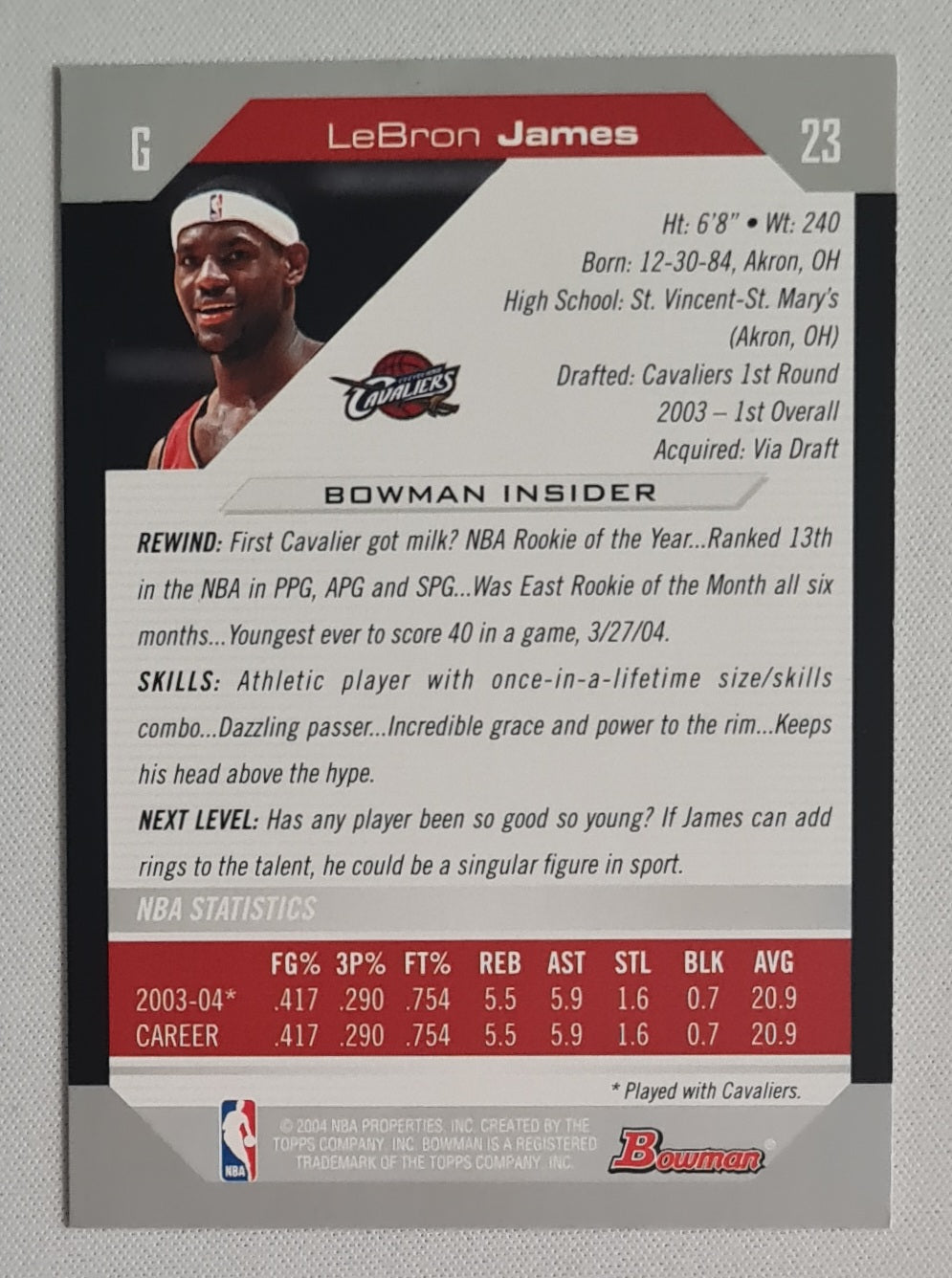 LeBron James - 2004/05 Bowman #23 Cleveland Cavaliers