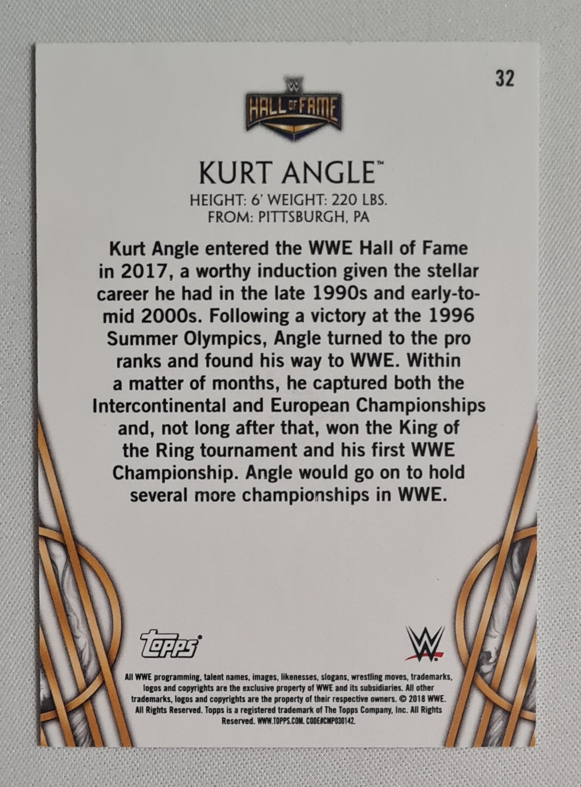 Kurt Angle - 2018 Topps WWE Hall of Fame Black /5 On Card Auto #32