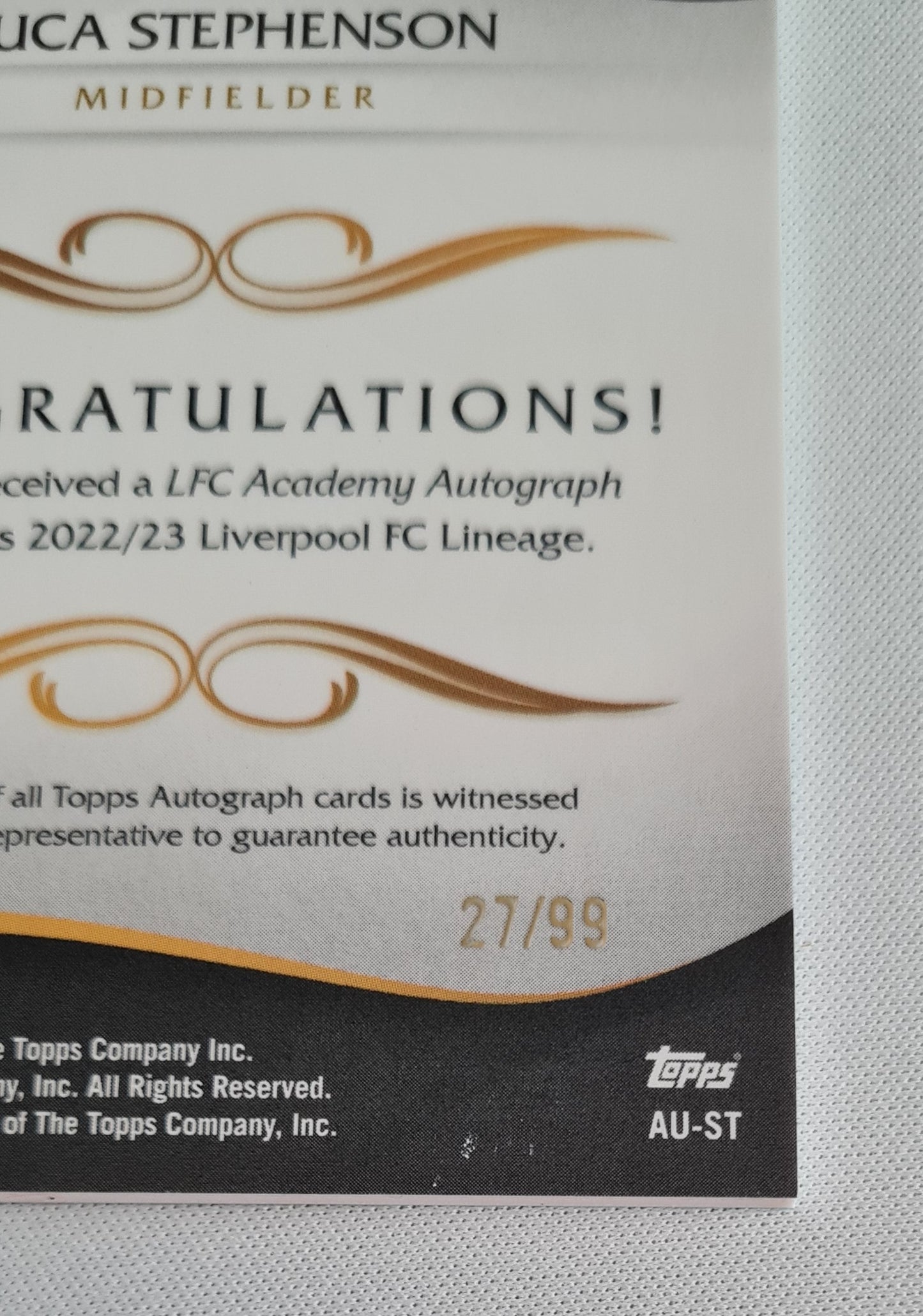 Luca Stephenson - 2022/23 Topps Liverpool FC Lineage Academy Autograph Teal /99 #AU-ST