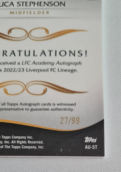 Luca Stephenson - 2022/23 Topps Liverpool FC Lineage Academy Autograph Teal /99 #AU-ST