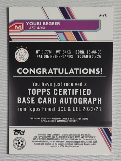 Youri Regeer - 2022/23 Topps Finest UCL Autograph #A-YR AFC Ajax