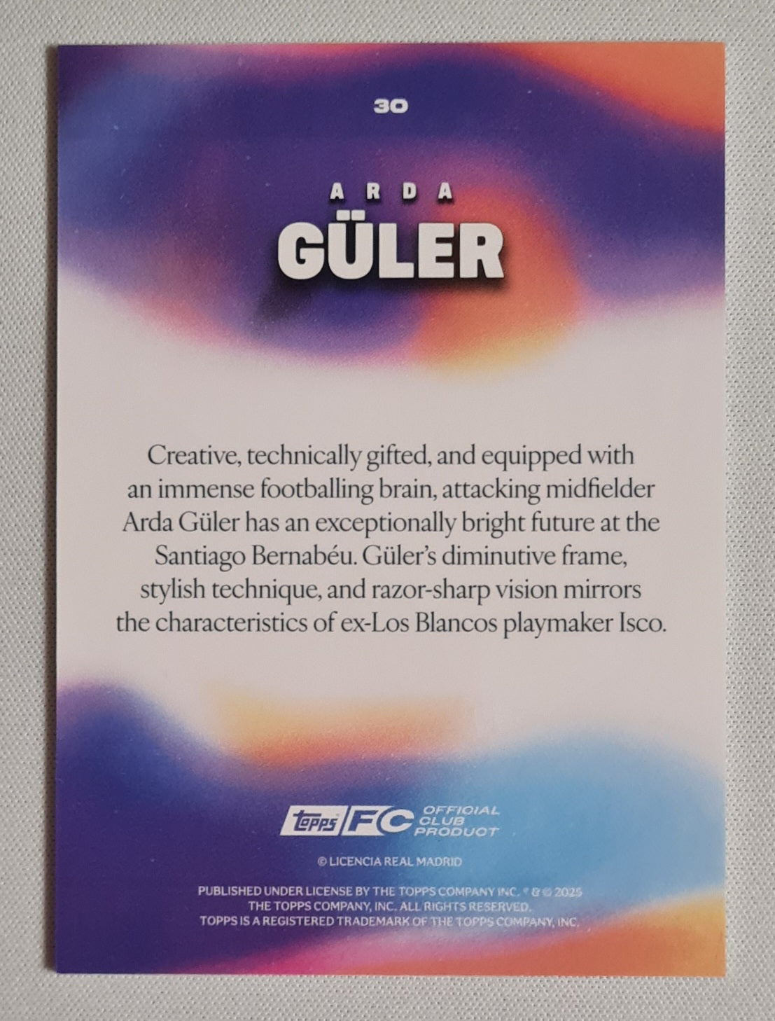 Arda Guler - 2025 Topps Real Madrid Team Set #30