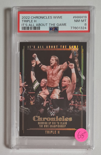 Triple H - 2022 Panini Chronicles WWE Its All About The Game PSA 8 #HHH19