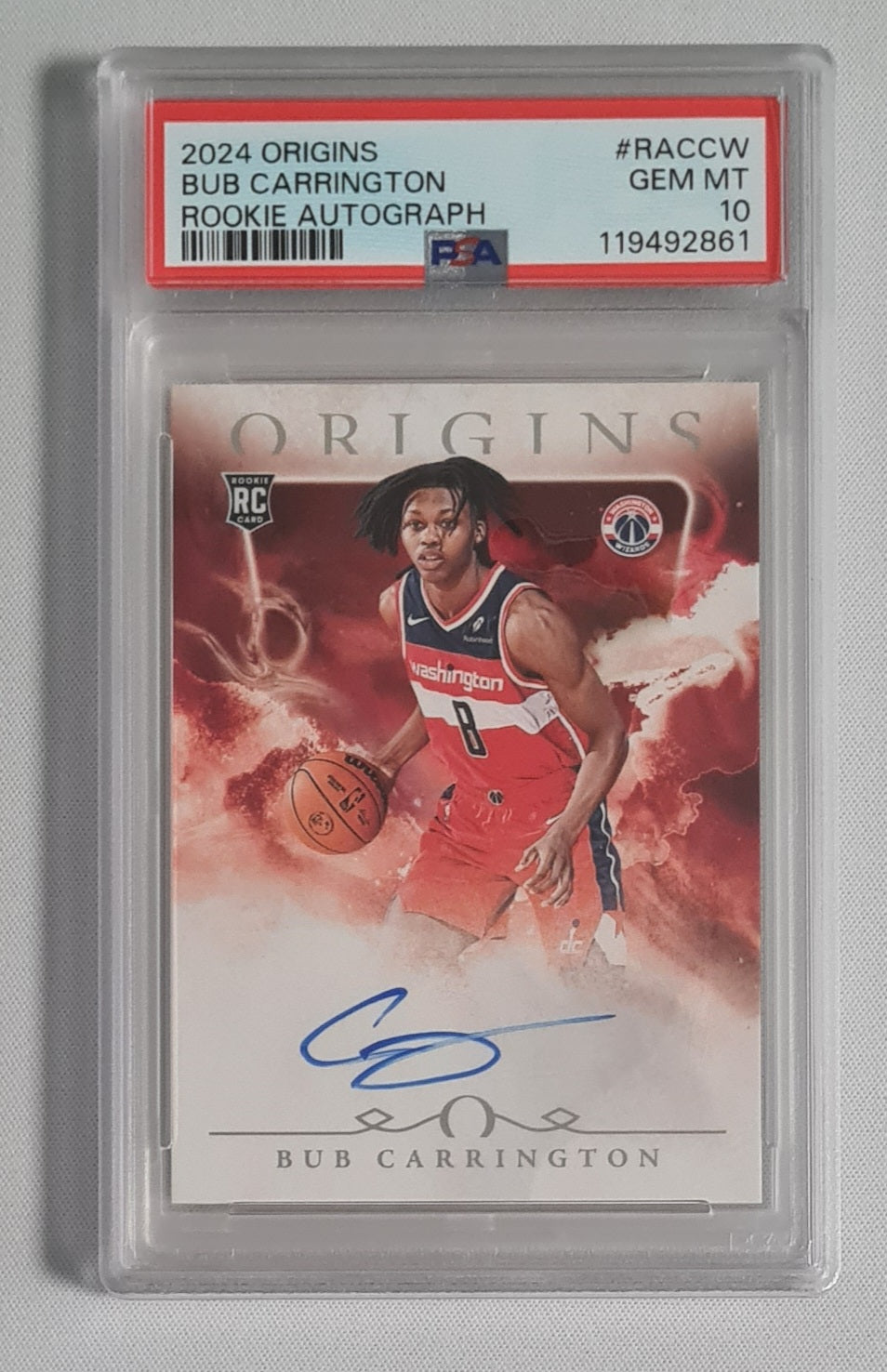 Bub Carrington - 2024 Panini Origins Rookie Autograph PSA 10 #RACCW Washington Wizards
