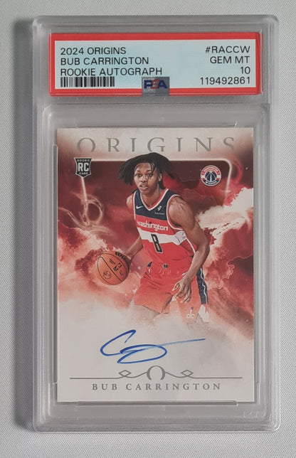 Bub Carrington - 2024 Panini Origins Rookie Autograph PSA 10 #RACCW Washington Wizards