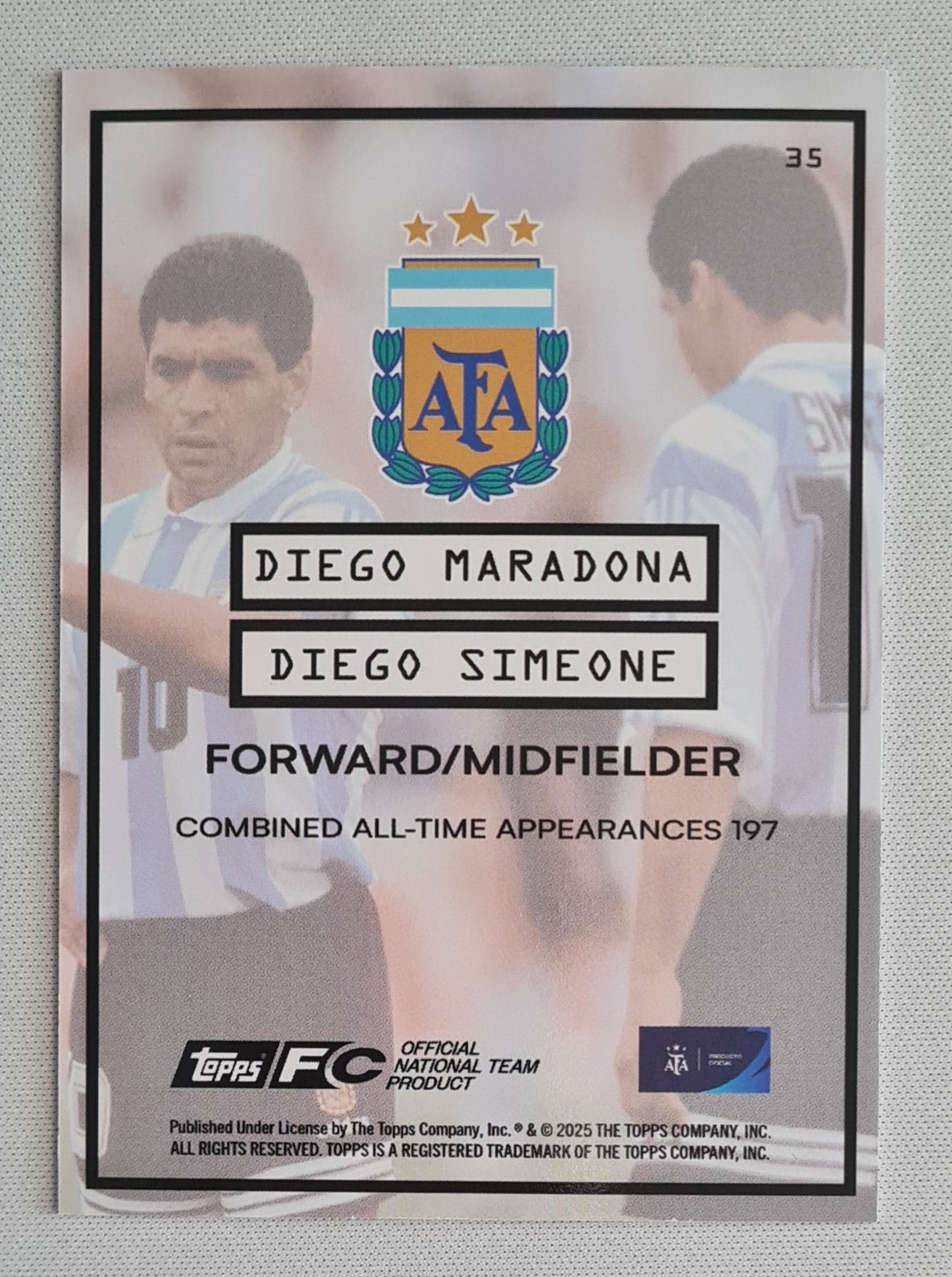 Diego Maradona & Diego Simeone - 2025 Topps Focus Argentina Full Bleed Orange AFA Starballer /25 #35