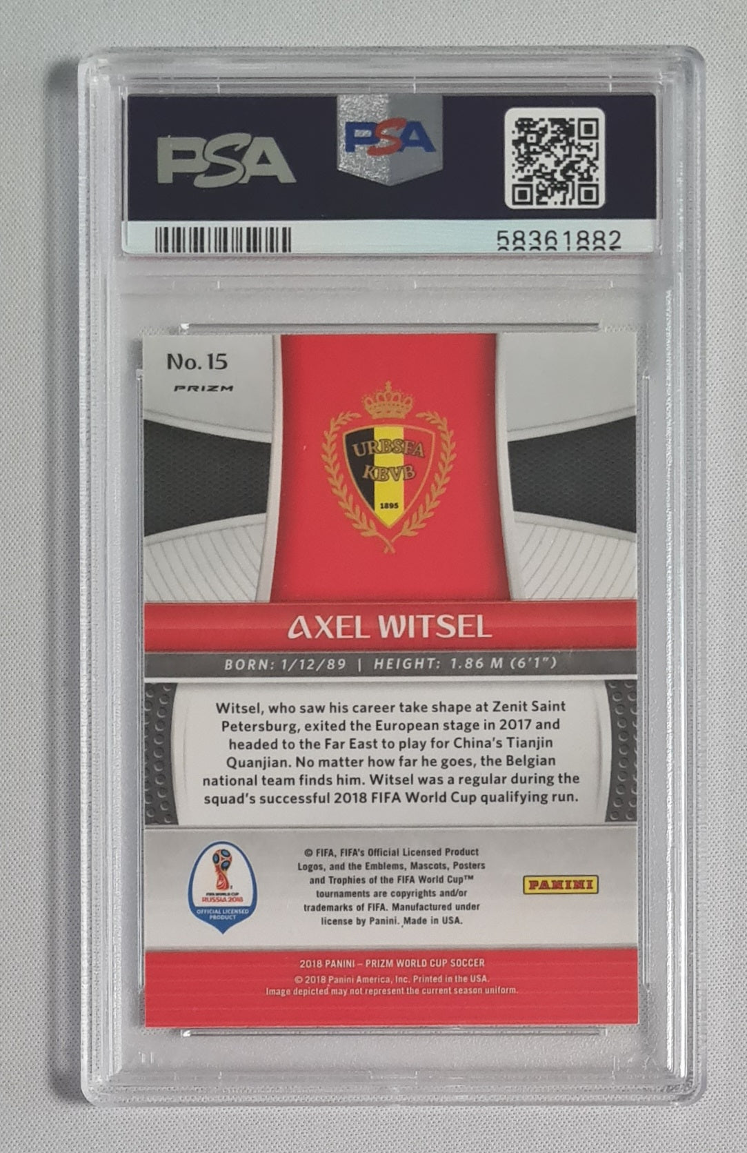 Axel Witsel - 2018 Panini Prizm World Cup Lazer Prizm PSA 10 #15 Belgium