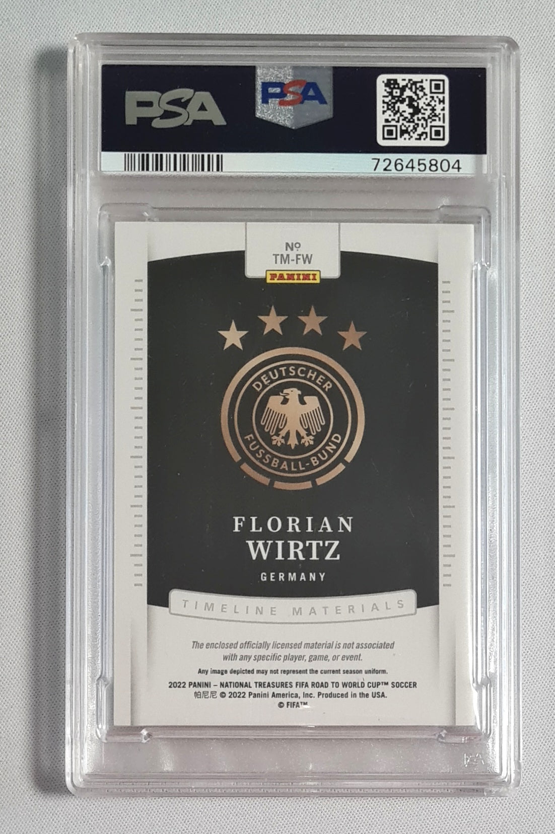 Florian Wirtz - 2022 National Treasures Road to Qatar Timeline Mat Sapphire /49 Patch PSA 8 #FW Germany