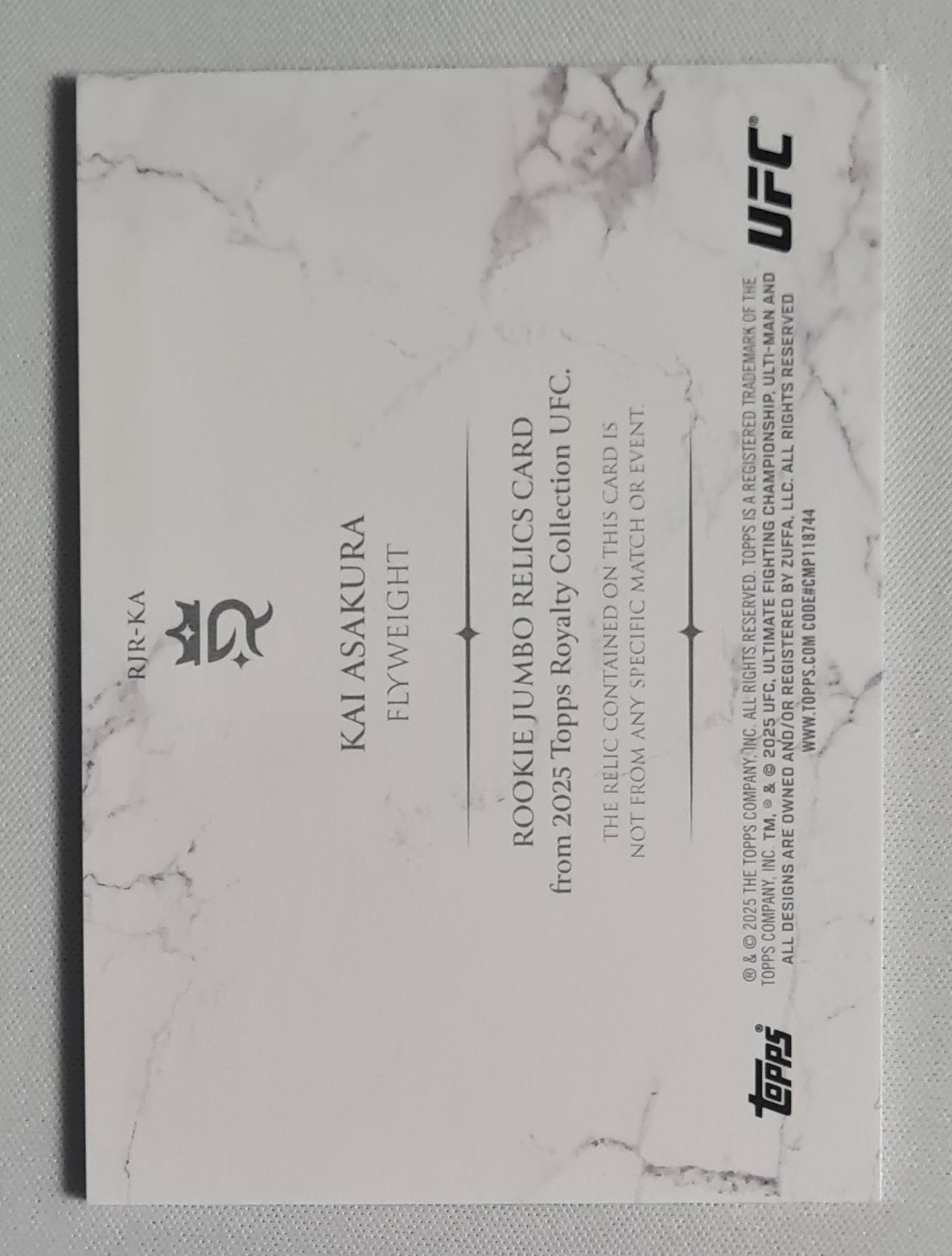 Kai Asakura - 2025 Topps Royalty UFC Collection UFC Rookie Jumbo Relics /99 #RJR-KA