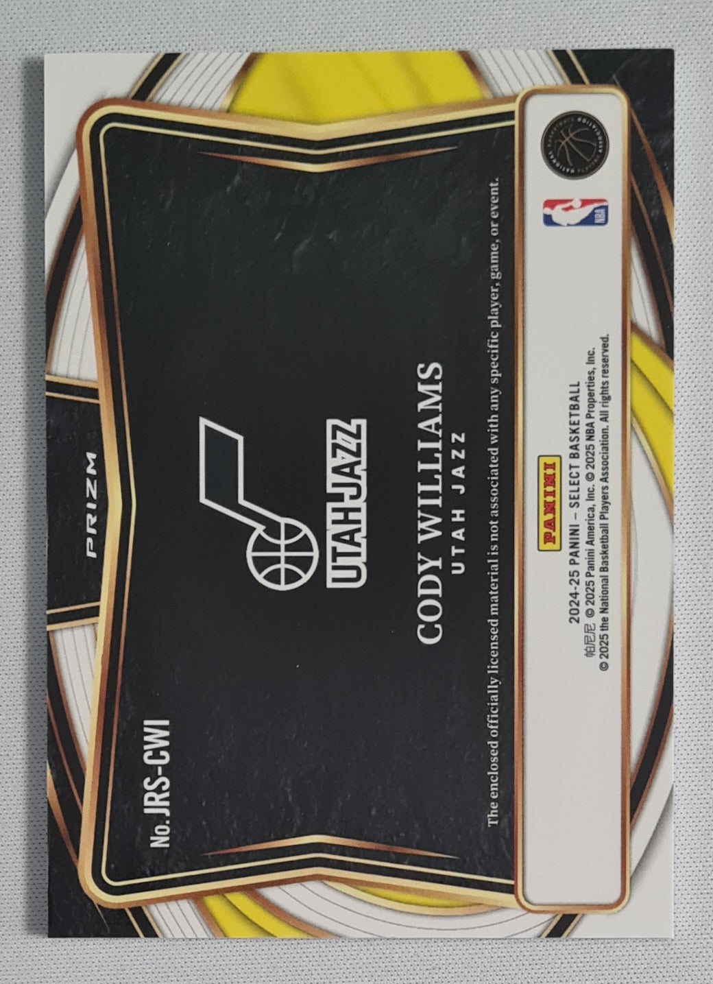 Cody Williams - 2024/25 Panini Select Patch Prizm #JRS-CWI Utah Jazz