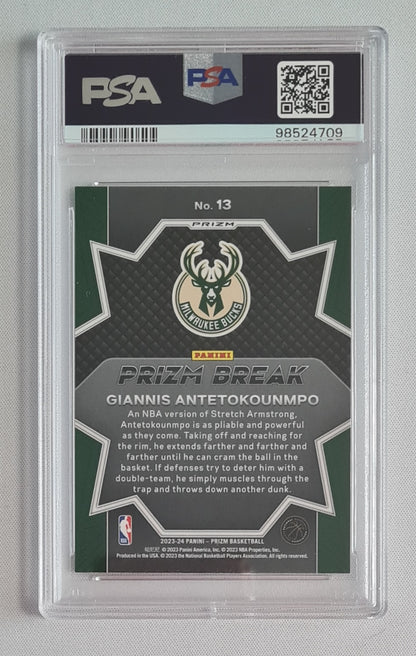 Giannis Antetokounmpo - 2023 Panini Prizm - Prizm Break Silver Prizm PSA 10 #13 Milwaukee Bucks