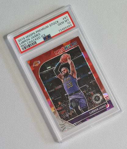 LeBron James - 2019 Panini Hoops Premium Stock Red Cracked Ice PSA 10 #87 Los Angeles Lakers