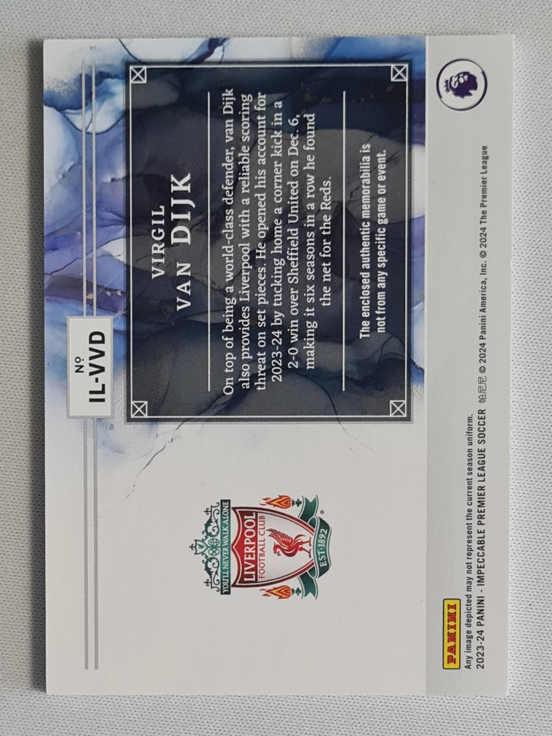 Virgil van Dijk - 2023/24 Panini Impeccable Premier League Soccer Illustrious Materials Patch #IL-VVS Liverpool FC
