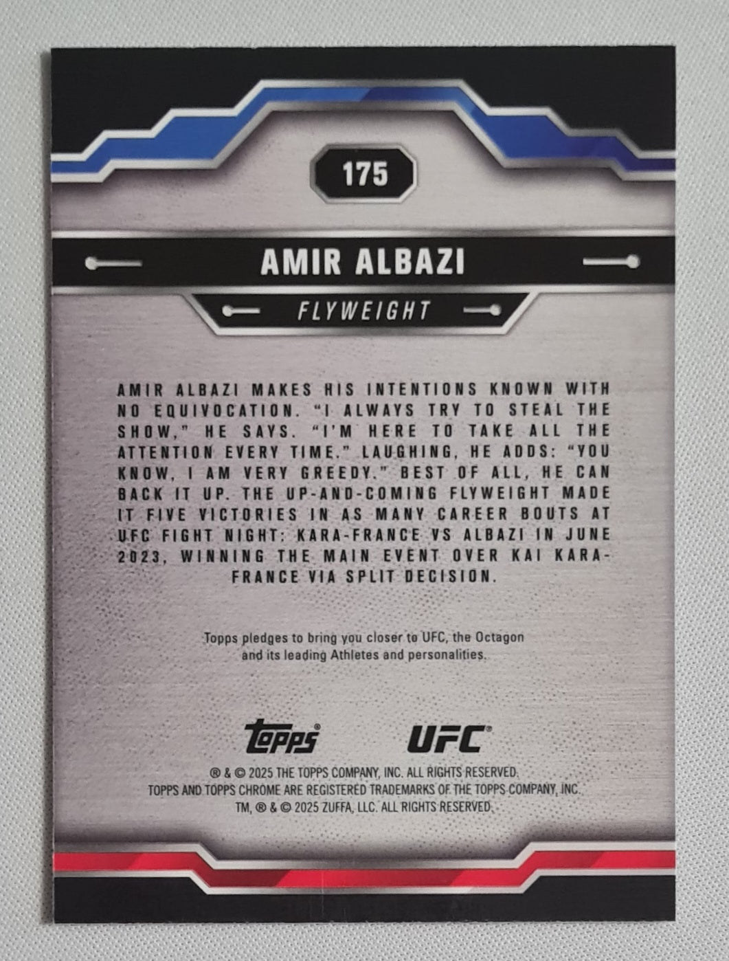 Amir Albazi - 2025 Topps Chrome UFC Sapphire Green Cracked Ice /75 #175