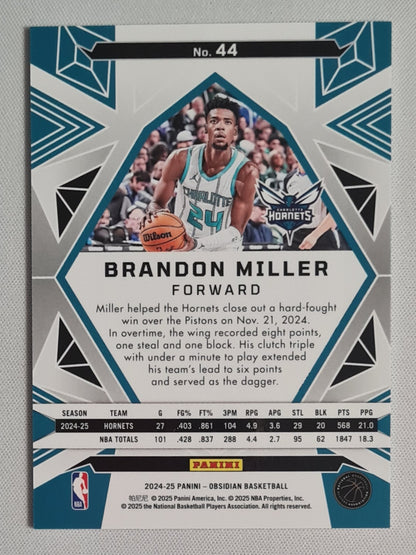 Brandon Miller - 2024/25 Panini Obsidian Red Etch Flood #44 Charlotte Hornets