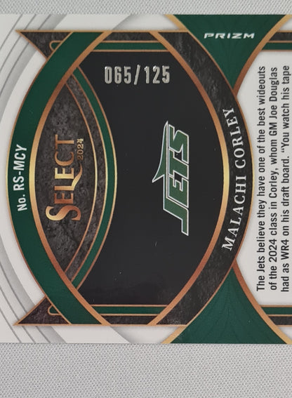 Malachi Corley - 2024 Panini Select Rookie Swatches /125 #RS-MCY New York Jets