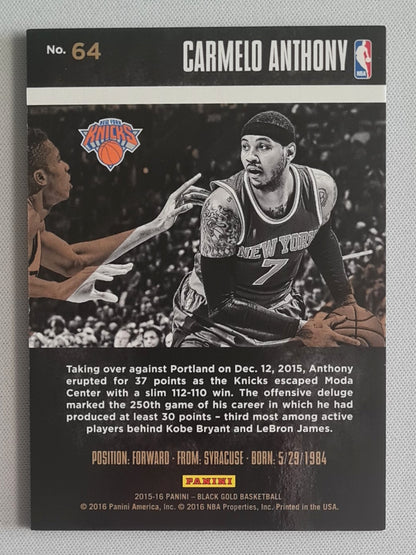 Carmelo Anthony - 2015/16 Panini Black Gold #64 New York Knicks