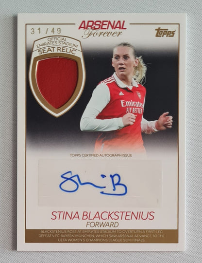 Stina Blackstenius - 2023/24 Topps Arsenal Forever Seat Relic Auto /49 #HV-SB
