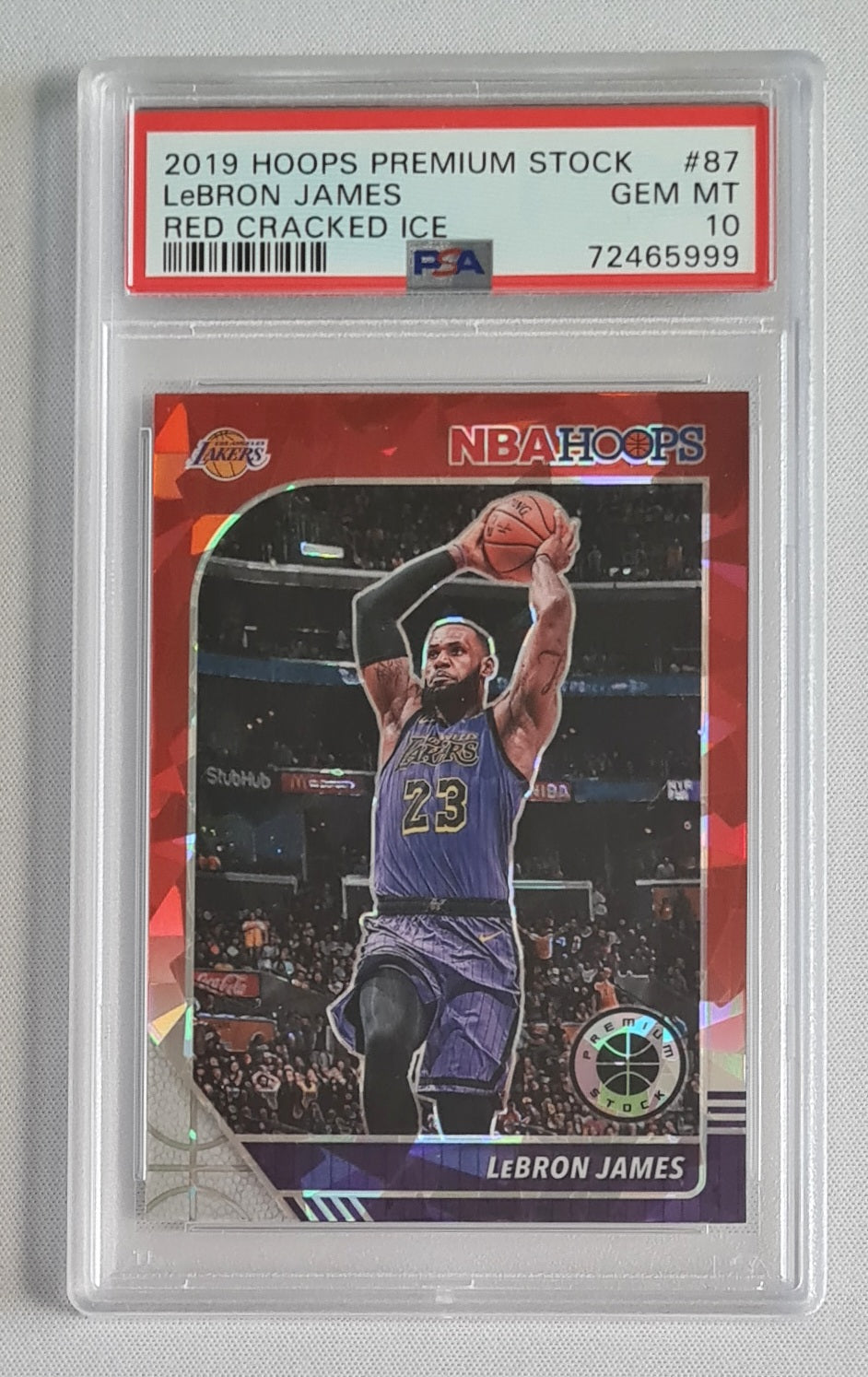 LeBron James - 2019 Panini Hoops Premium Stock Red Cracked Ice PSA 10 #87 Los Angeles Lakers