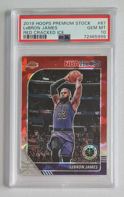 LeBron James - 2019 Panini Hoops Premium Stock Red Cracked Ice PSA 10 #87 Los Angeles Lakers