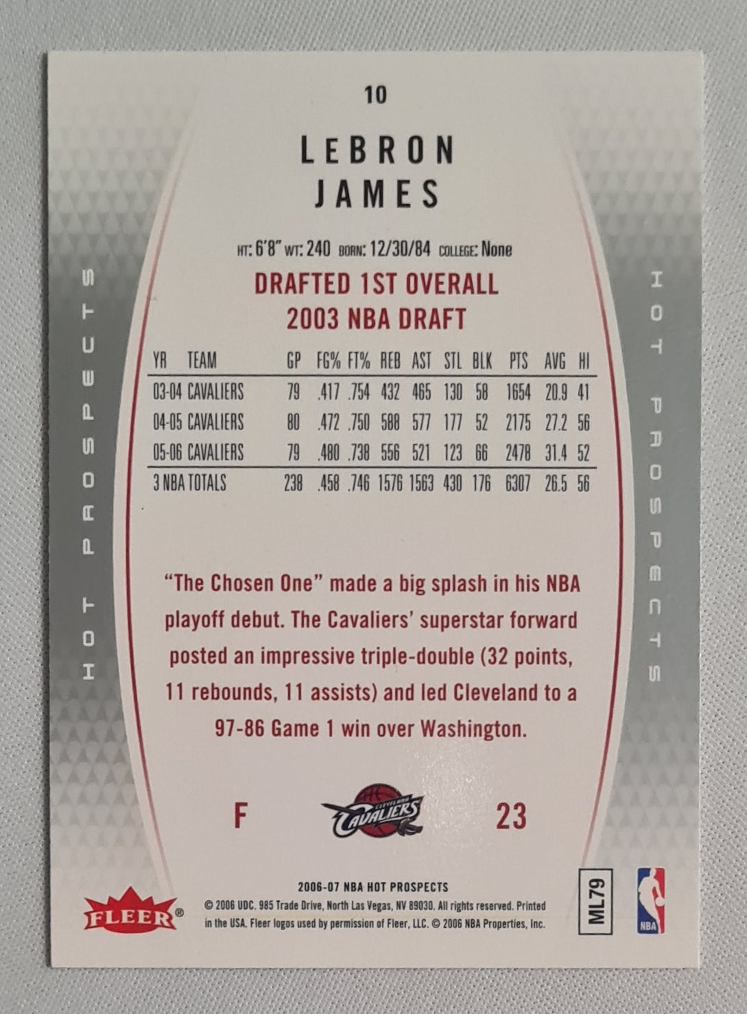 LeBron James - 2006/07 NBA Hot Prospects #10 Cleveland Cavaliers