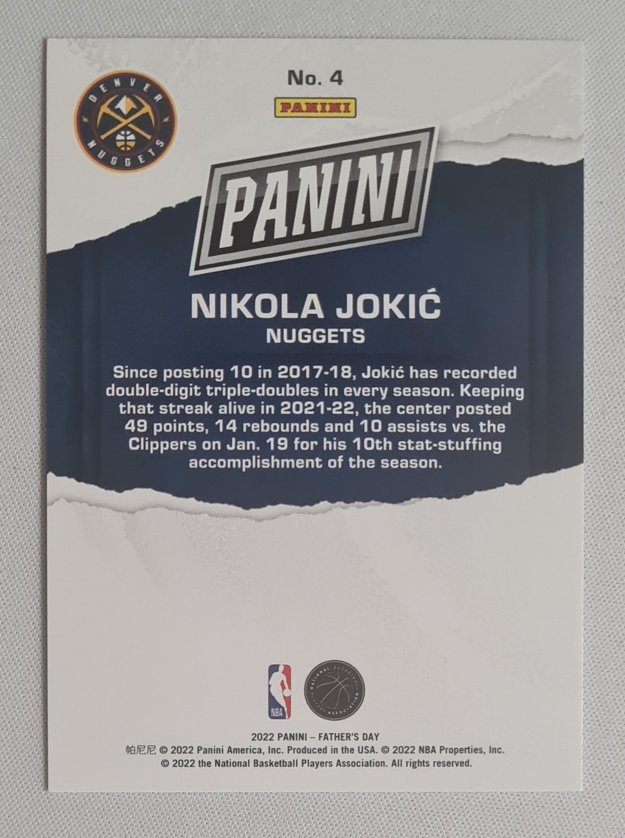 Nikola Jokic - 2022 Panini Fathers Day Silver /199 #4 Denver Nuggets