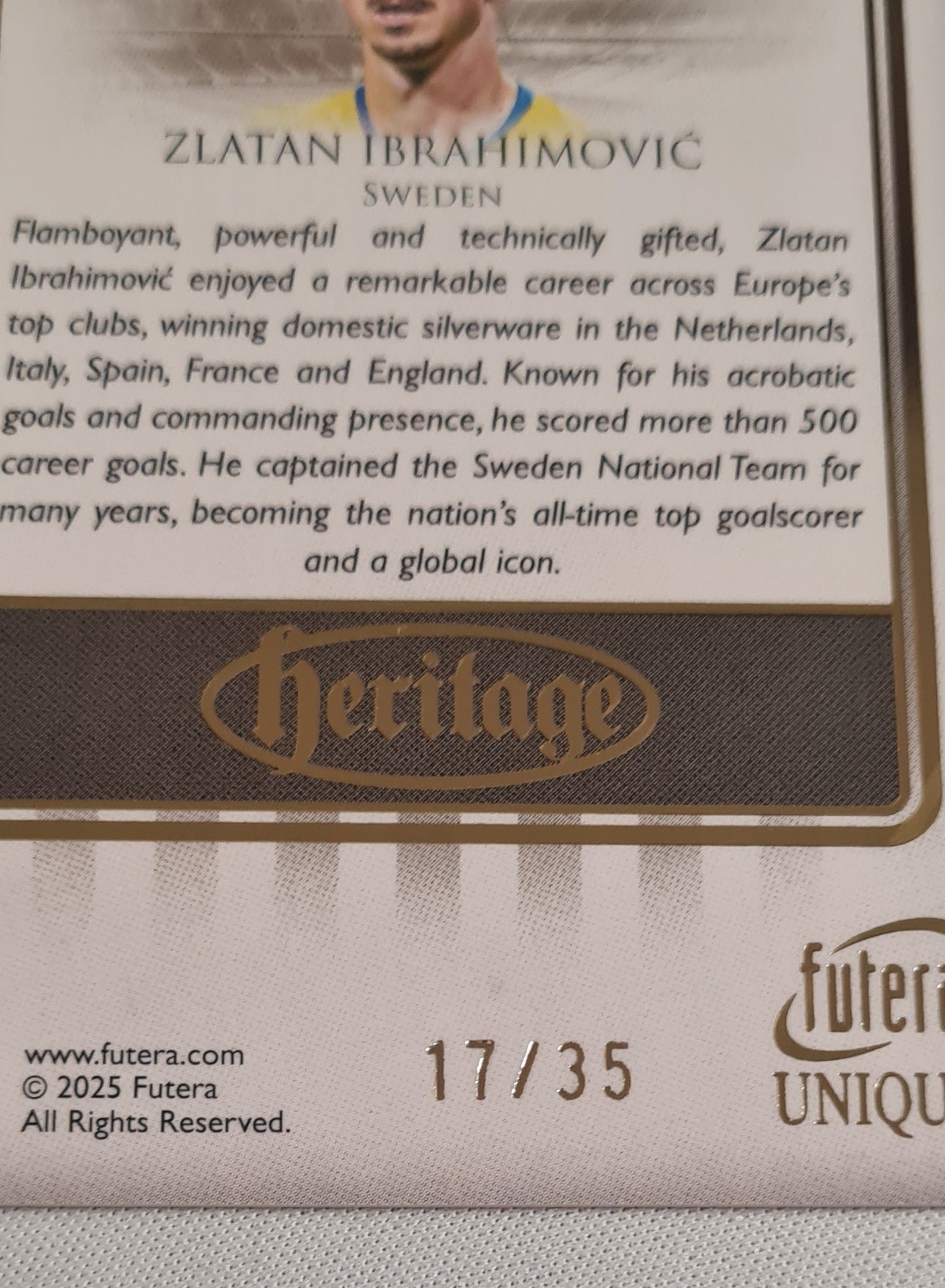 Zlatan Ibrahimovic - 2025 Futera Unique Heritage /35 #HG108 Sweden